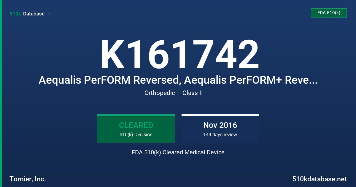 K161742 Aequalis PerFORM Reversed, Aequalis PerFORM+ Reversed Glenoid FDA 510(k) Cleared Medical Device