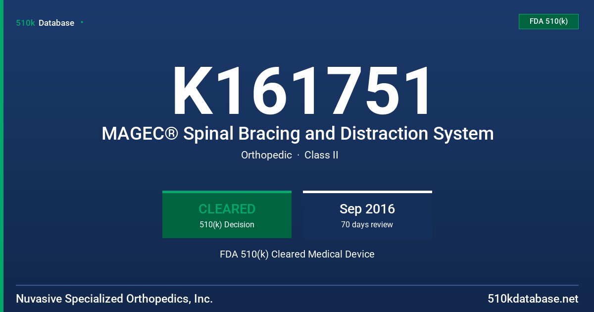 K161751 MAGEC® Spinal Bracing and Distraction System FDA 510(k) Cleared Medical Device