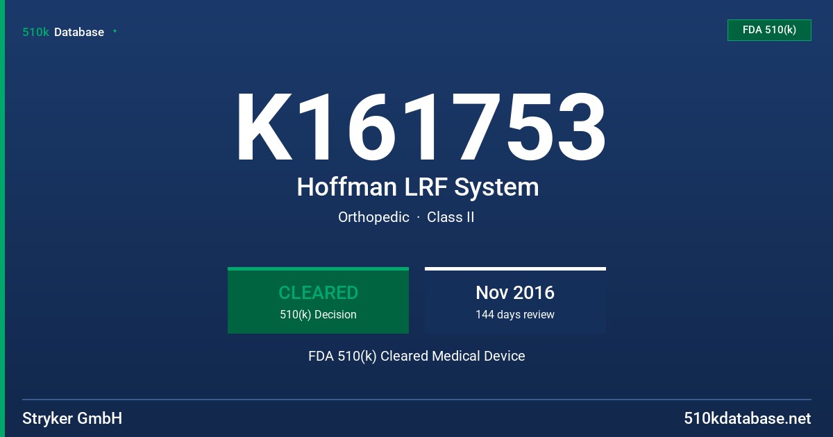 K161753 Hoffman LRF System FDA 510(k) Cleared Medical Device