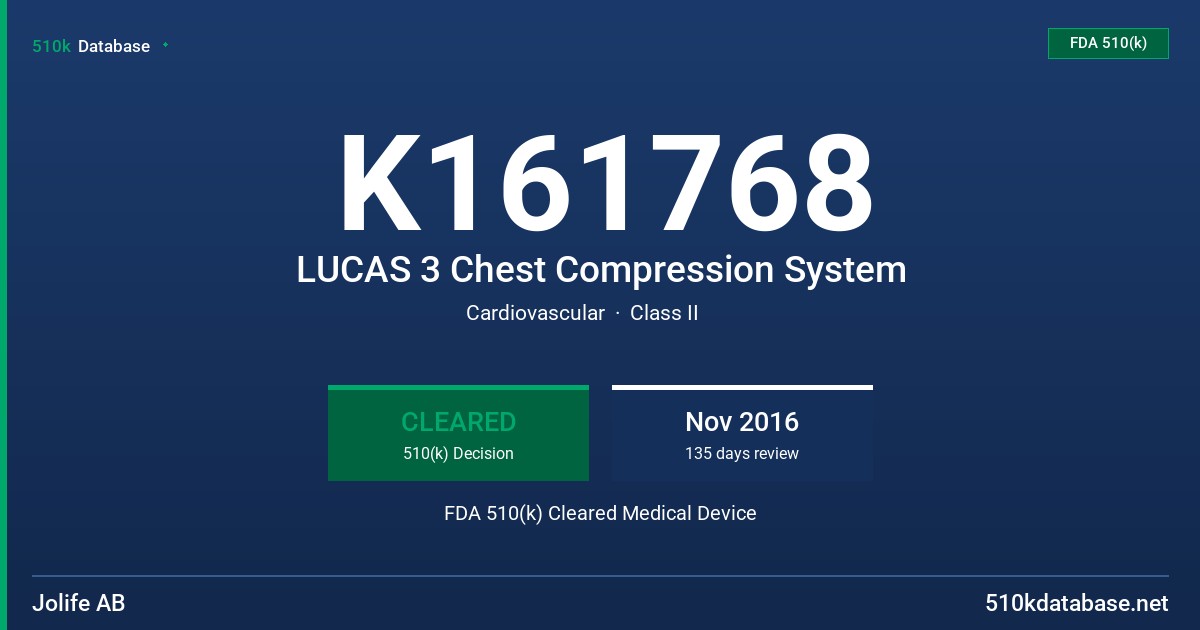 K161768 LUCAS 3 Chest Compression System FDA 510(k) Cleared Medical Device
