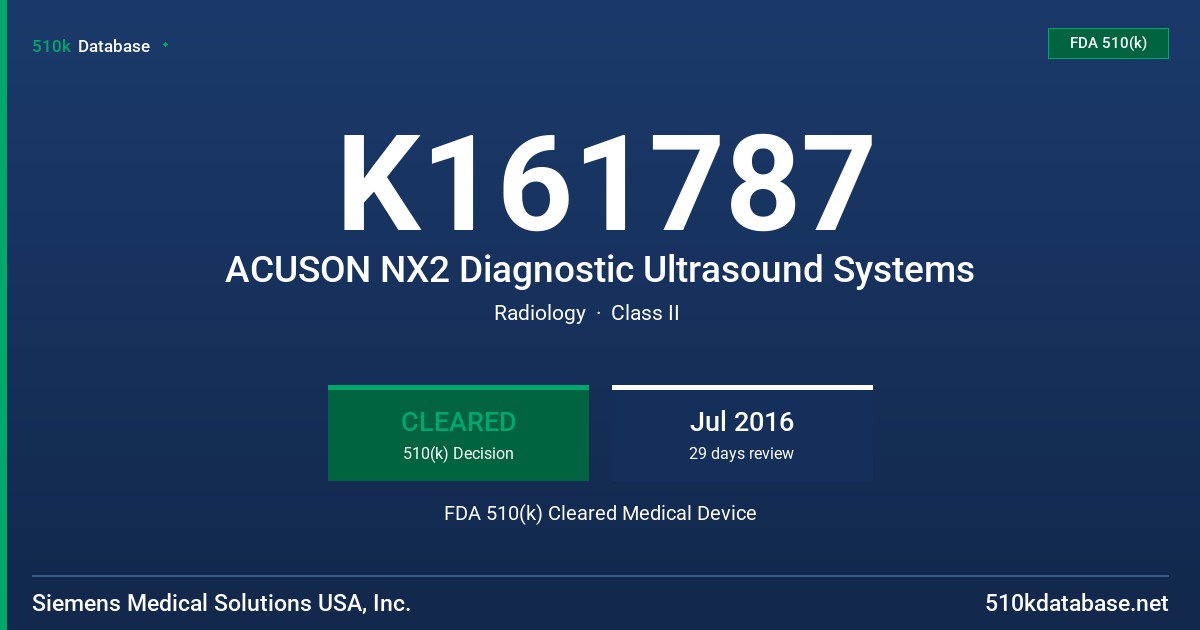 K161787 ACUSON NX2 Diagnostic Ultrasound Systems FDA 510(k) Cleared Medical Device