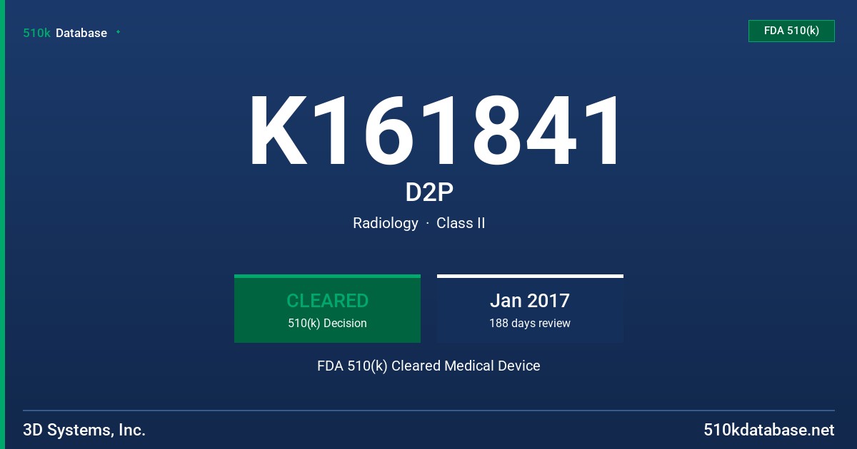 K161841 D2P FDA 510(k) Cleared Medical Device