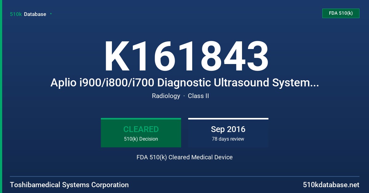 K161843 Aplio i900/i800/i700 Diagnostic Ultrasound System, V2.0 FDA 510(k) Cleared Medical Device