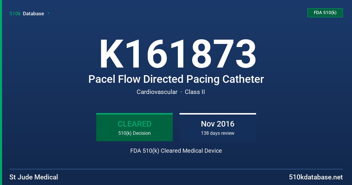 K161873 Pacel Flow Directed Pacing Catheter FDA 510(k) Cleared Medical Device