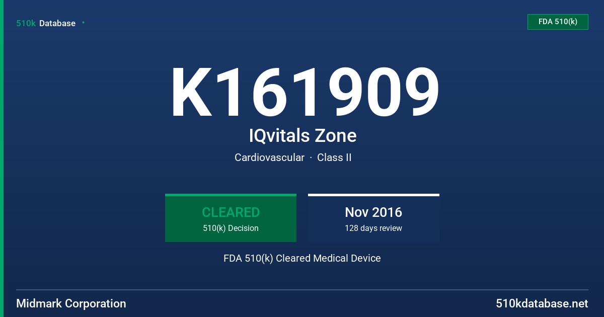 K161909 IQvitals Zone FDA 510(k) Cleared Medical Device