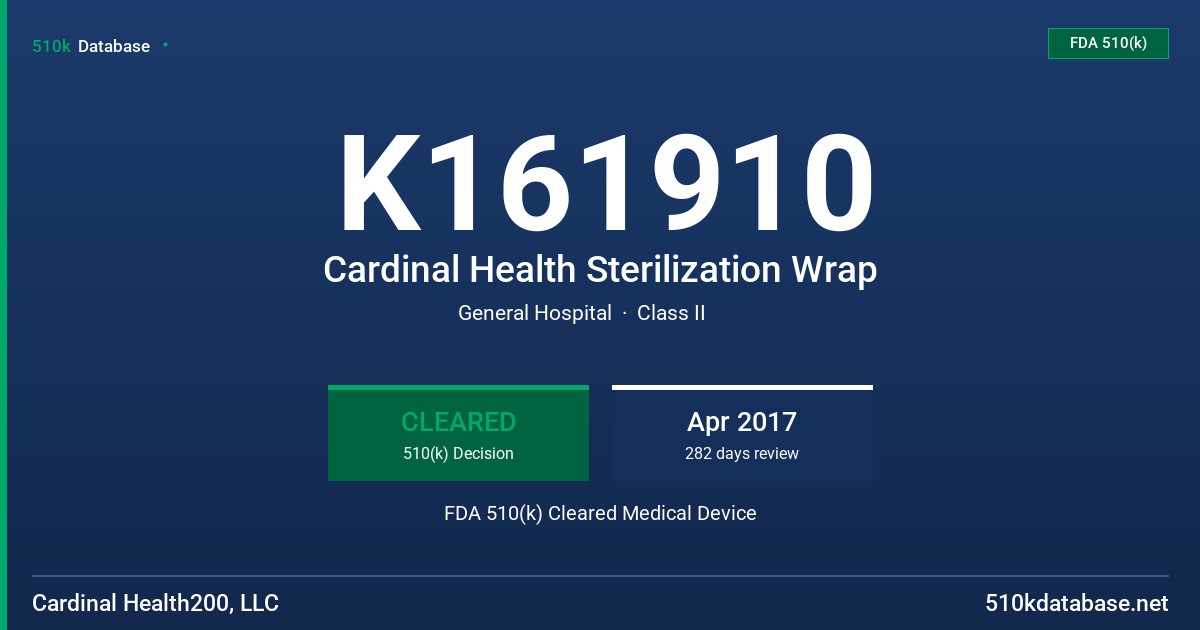 K161910 Cardinal Health Sterilization Wrap FDA 510(k) Cleared Medical Device