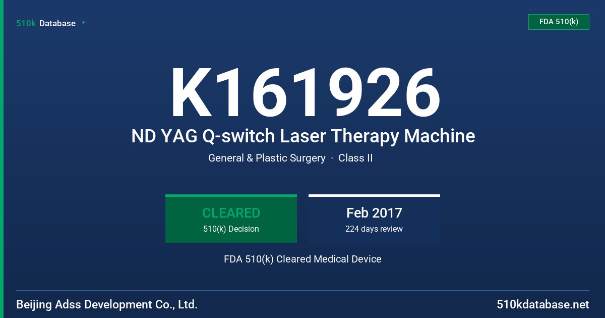 K161926 ND YAG Q-switch Laser Therapy Machine FDA 510(k) Cleared Medical Device
