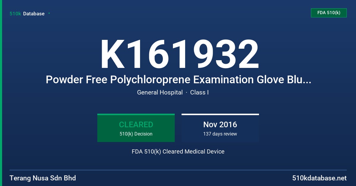 K161932 Powder Free Polychloroprene Examination Glove Blue, Powder Free Polychloroprene Examination Glove Pink FDA 510(k) Cleared Medical Device