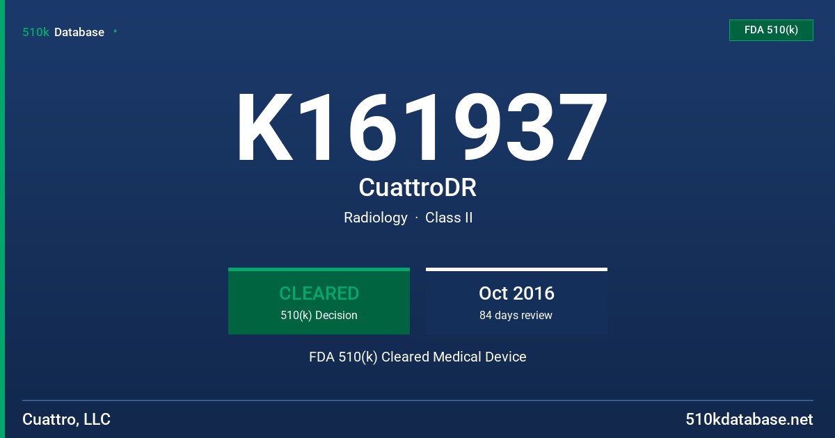 K161937 CuattroDR FDA 510(k) Cleared Medical Device