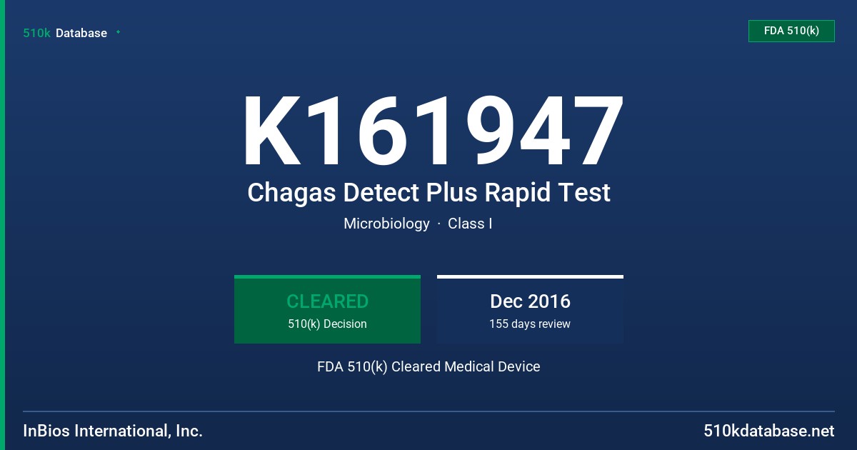 K161947 Chagas Detect Plus Rapid Test FDA 510(k) Cleared Medical Device
