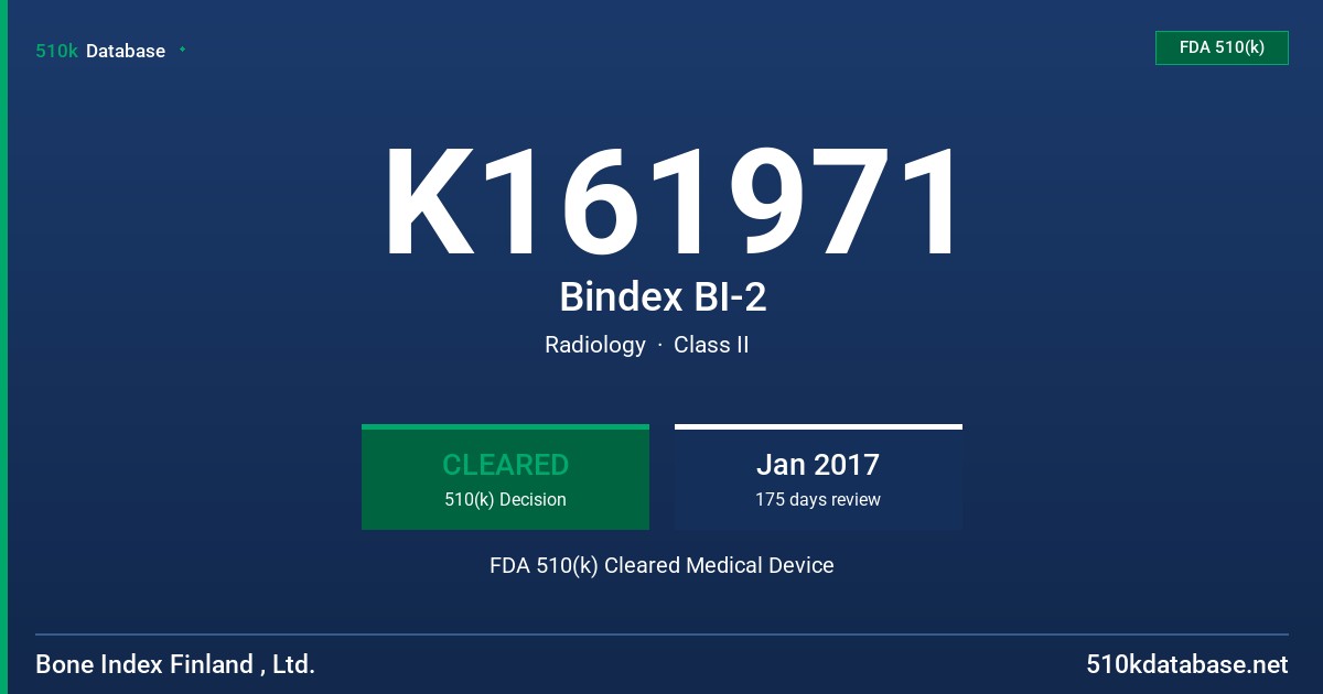 K161971 Bindex BI-2 FDA 510(k) Cleared Medical Device