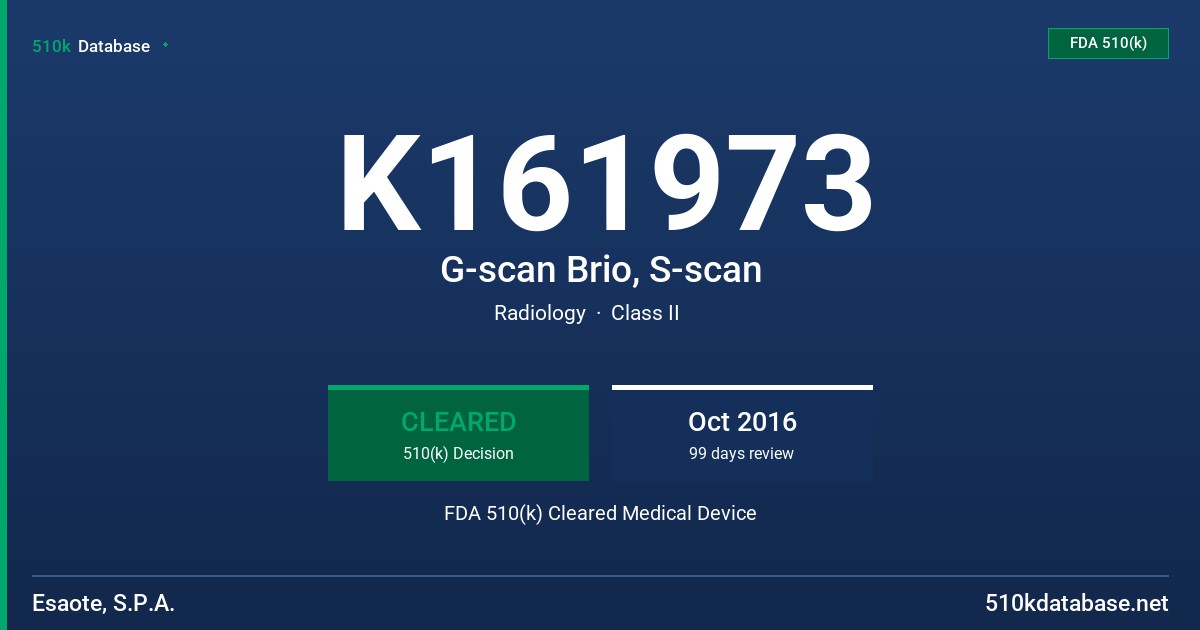 K161973 G-scan Brio, S-scan FDA 510(k) Cleared Medical Device