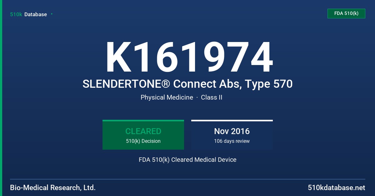 K161974 SLENDERTONE® Connect Abs, Type 570 FDA 510(k) Cleared Medical Device