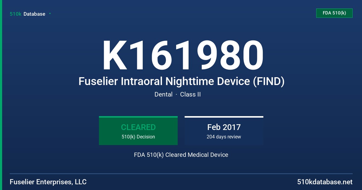 K161980 Fuselier Intraoral Nighttime Device (FIND) FDA 510(k) Cleared Medical Device