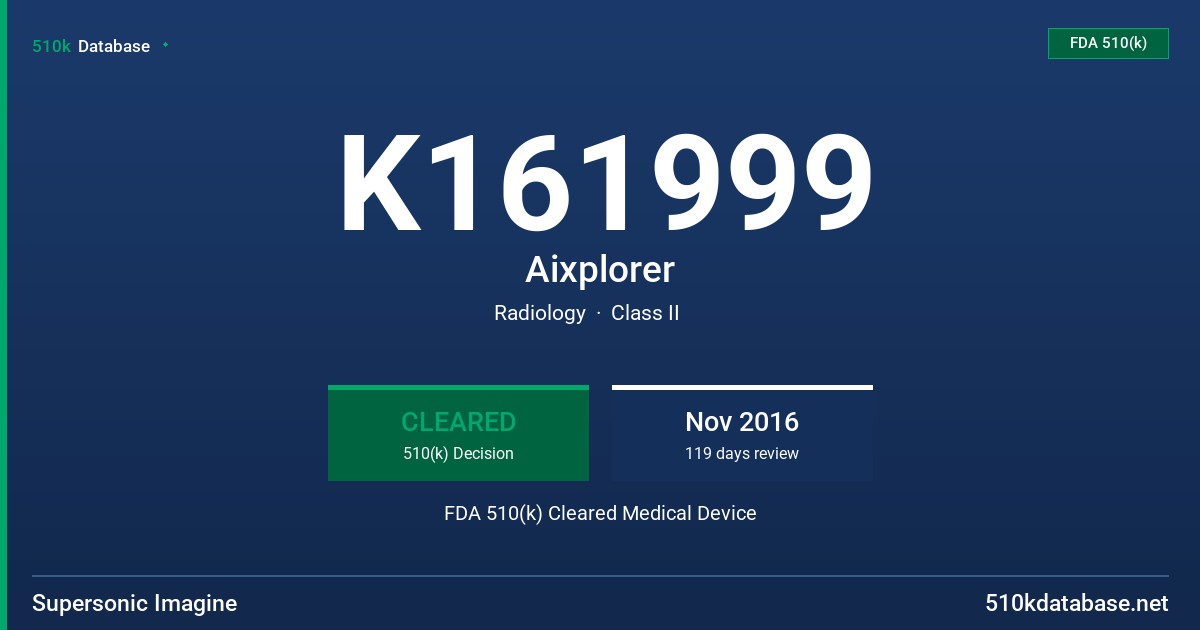K161999 Aixplorer FDA 510(k) Cleared Medical Device