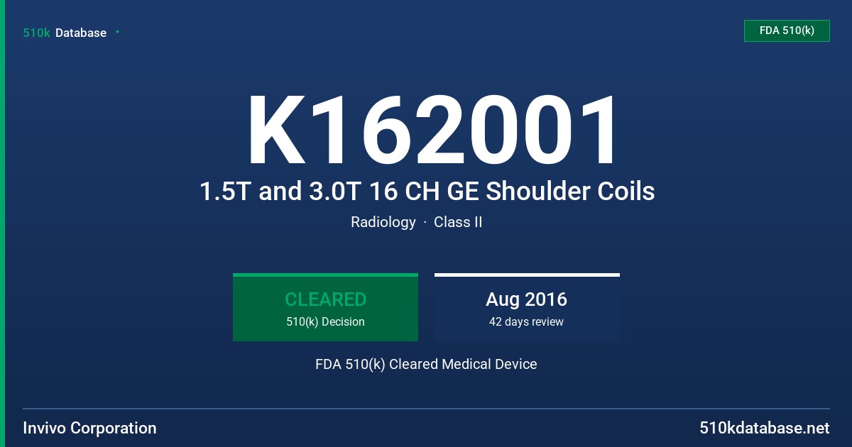 K162001 1.5T and 3.0T 16 CH GE Shoulder Coils FDA 510(k) Cleared Medical Device