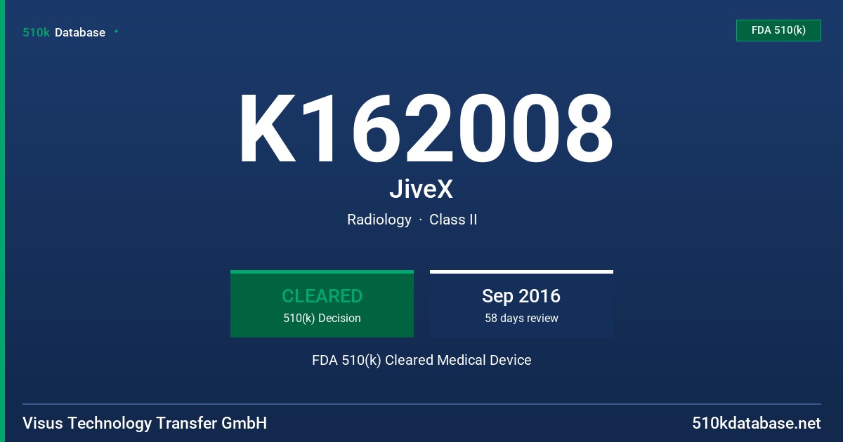 K162008 JiveX FDA 510(k) Cleared Medical Device