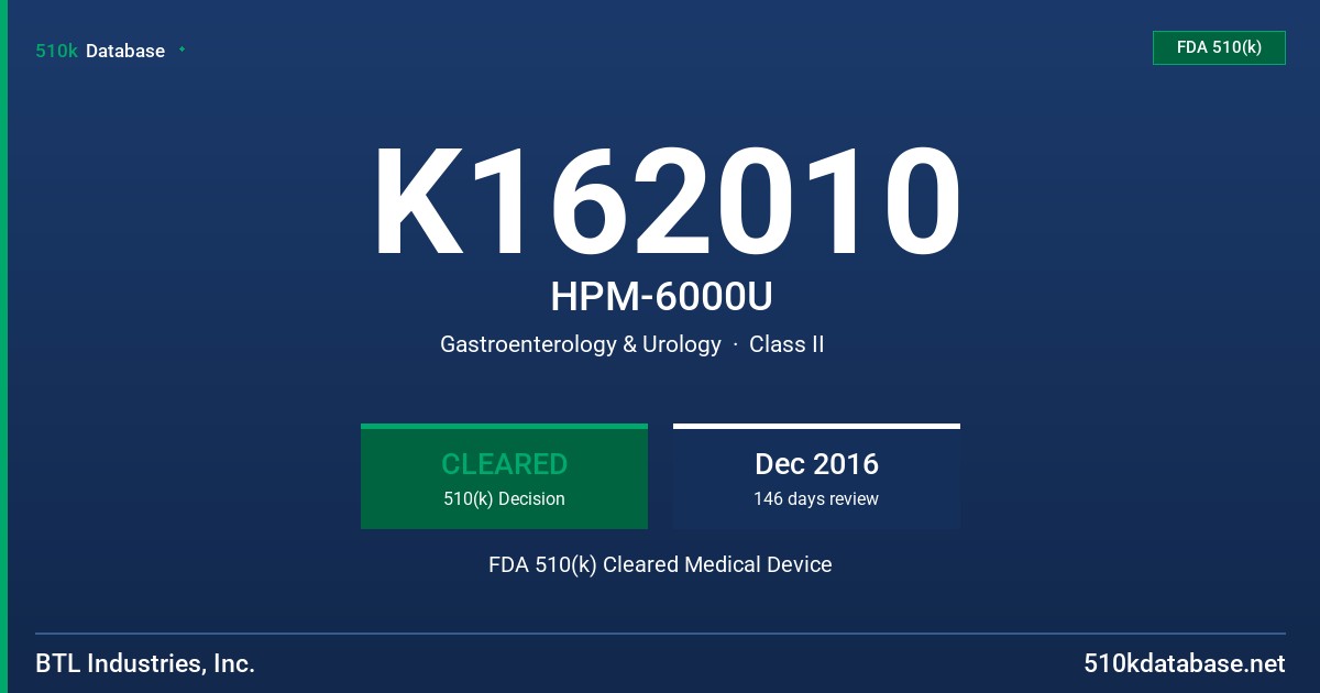 K162010 HPM-6000U FDA 510(k) Cleared Medical Device