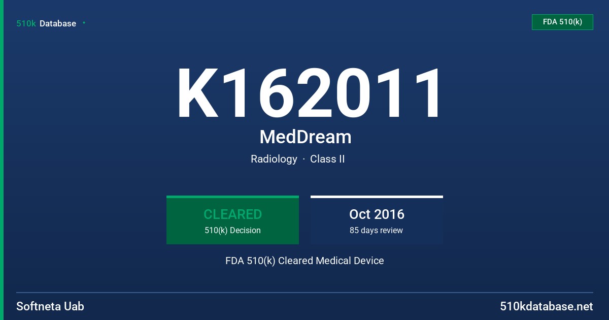 K162011 MedDream FDA 510(k) Cleared Medical Device