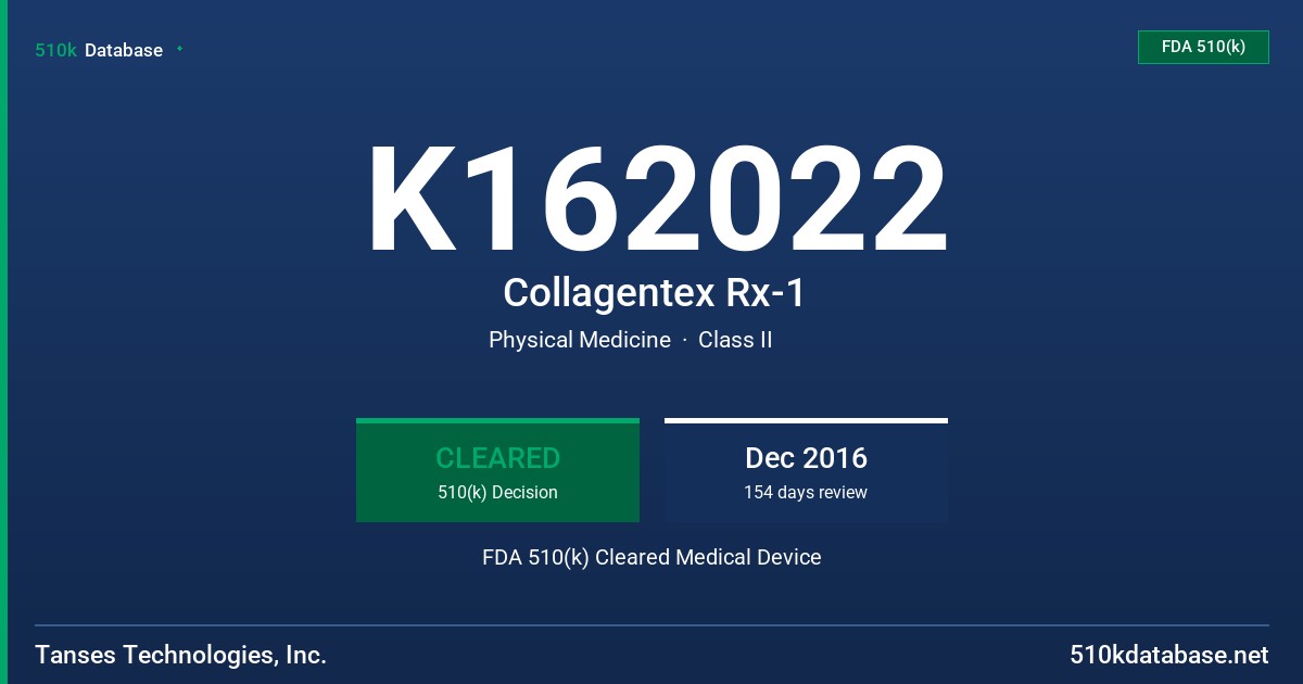 K162022 Collagentex Rx-1 FDA 510(k) Cleared Medical Device
