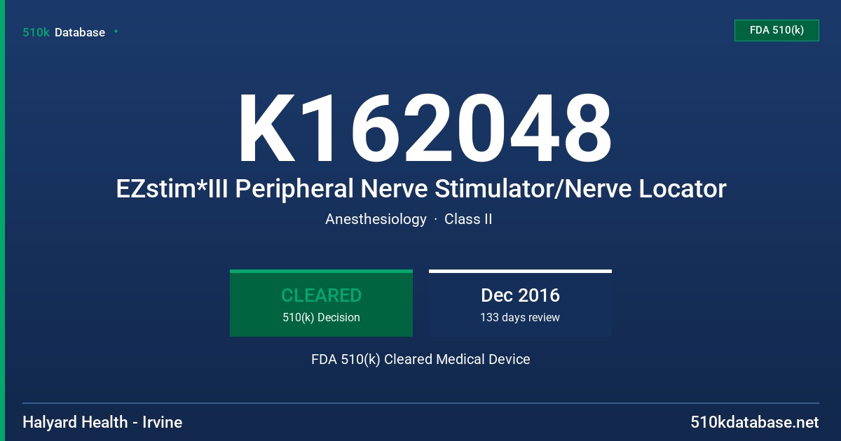 K162048 EZstim*III Peripheral Nerve Stimulator/Nerve Locator FDA 510(k) Cleared Medical Device
