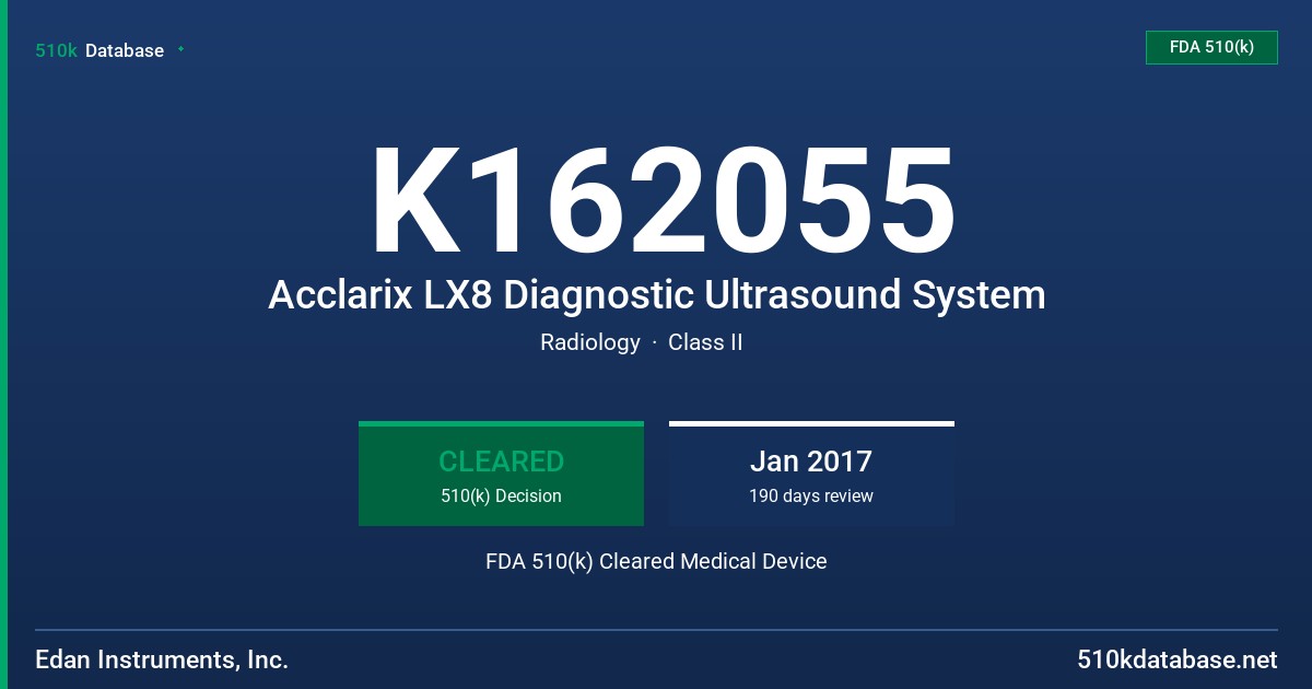 K162055 Acclarix LX8 Diagnostic Ultrasound System FDA 510(k) Cleared Medical Device
