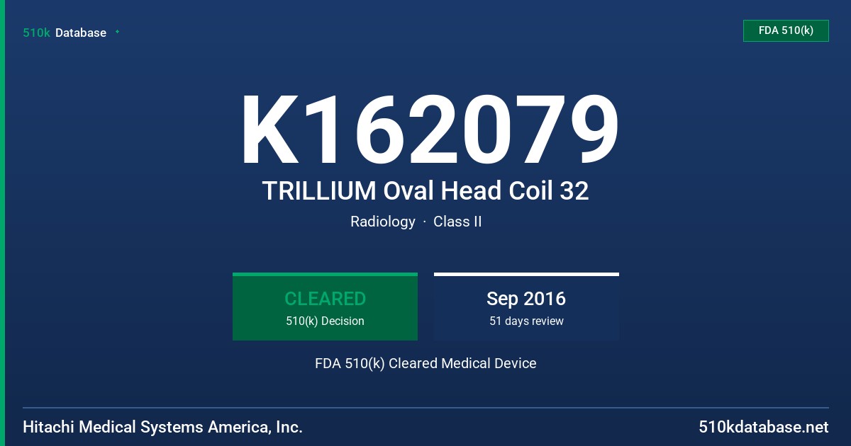 K162079 TRILLIUM Oval Head Coil 32 FDA 510(k) Cleared Medical Device