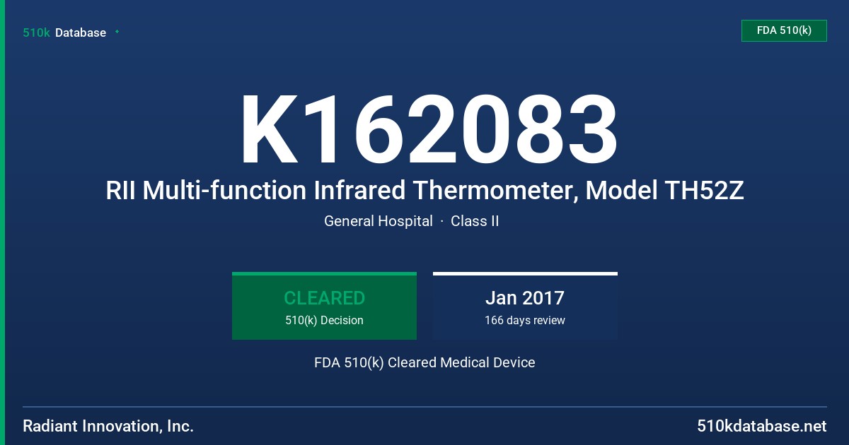 K162083 RII Multi-function Infrared Thermometer, Model TH52Z FDA 510(k) Cleared Medical Device