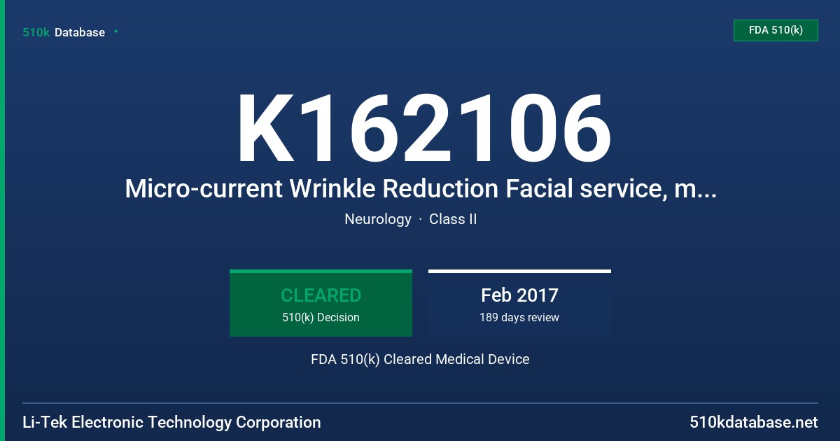 K162106 Micro-current Wrinkle Reduction Facial service, model EP-400 FDA 510(k) Cleared Medical Device
