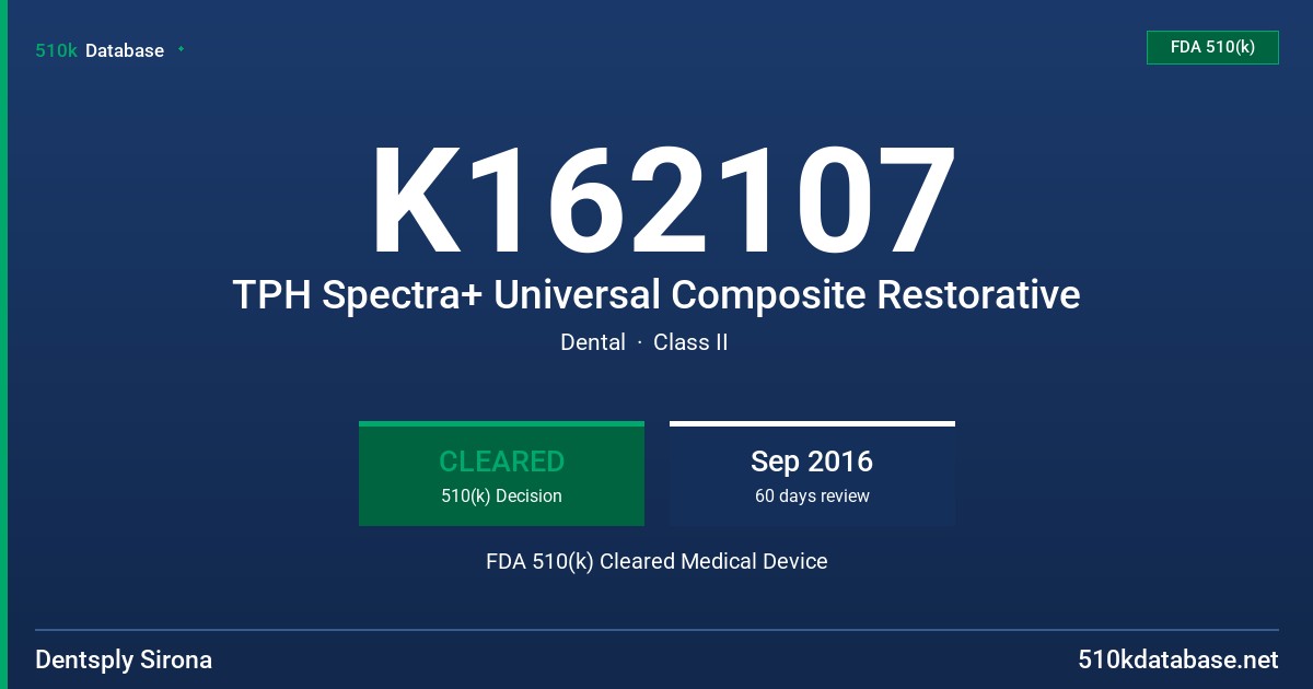 K162107 TPH Spectra+ Universal Composite Restorative FDA 510(k) Cleared Medical Device