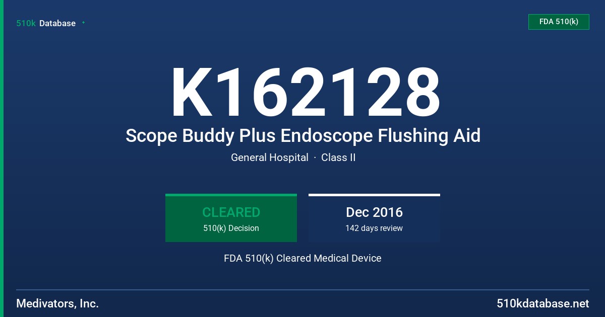 K162128 Scope Buddy Plus Endoscope Flushing Aid FDA 510(k) Cleared Medical Device