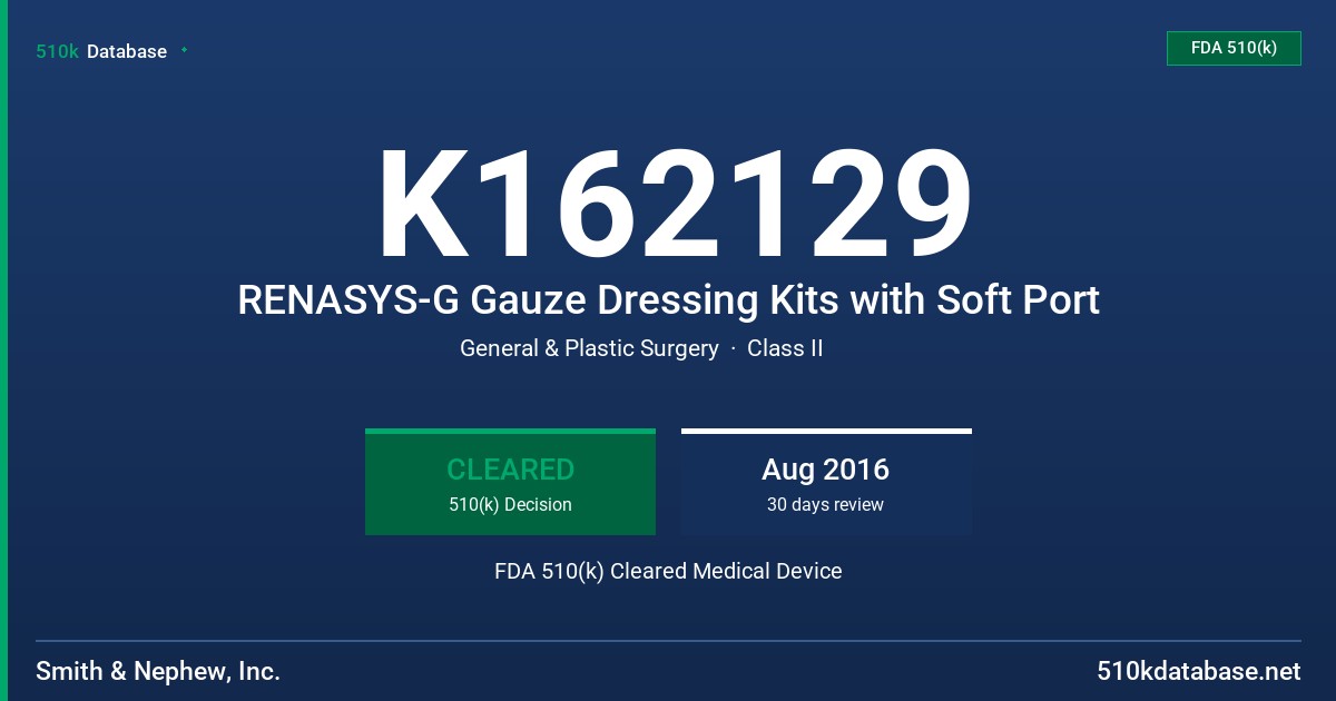 K162129 RENASYS-G Gauze Dressing Kits with Soft Port FDA 510(k) Cleared Medical Device
