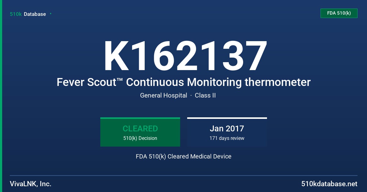 K162137 Fever Scout™ Continuous Monitoring thermometer FDA 510(k) Cleared Medical Device