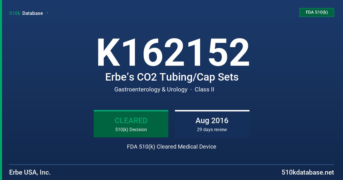 K162152 Erbe’s CO2 Tubing/Cap Sets FDA 510(k) Cleared Medical Device
