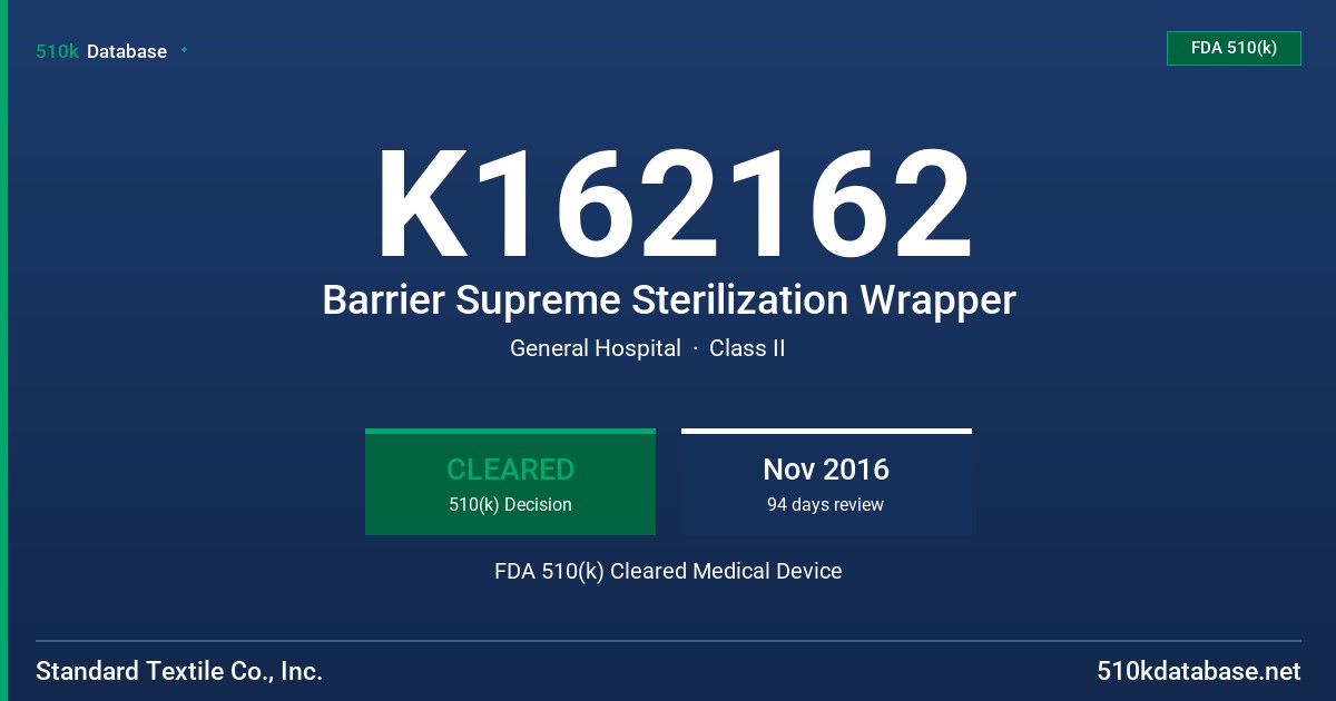 K162162 Barrier Supreme Sterilization Wrapper FDA 510(k) Cleared Medical Device