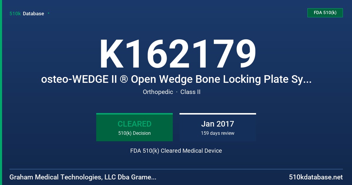 K162179 osteo-WEDGE II ® Open Wedge Bone Locking Plate System FDA 510(k) Cleared Medical Device