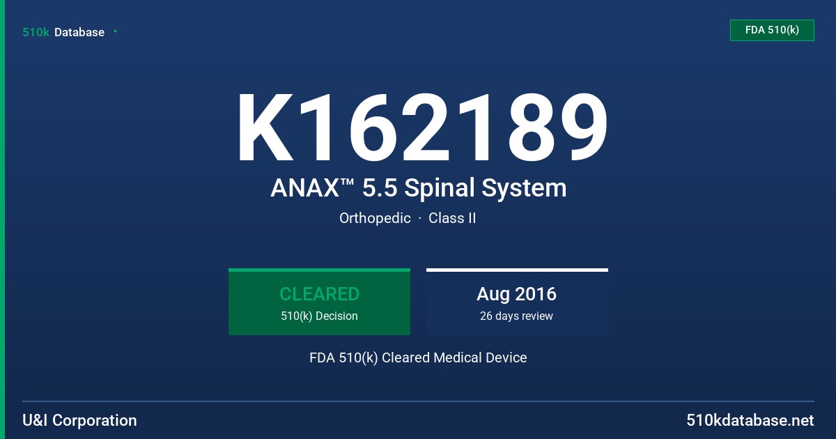 K162189 ANAX™ 5.5 Spinal System FDA 510(k) Cleared Medical Device