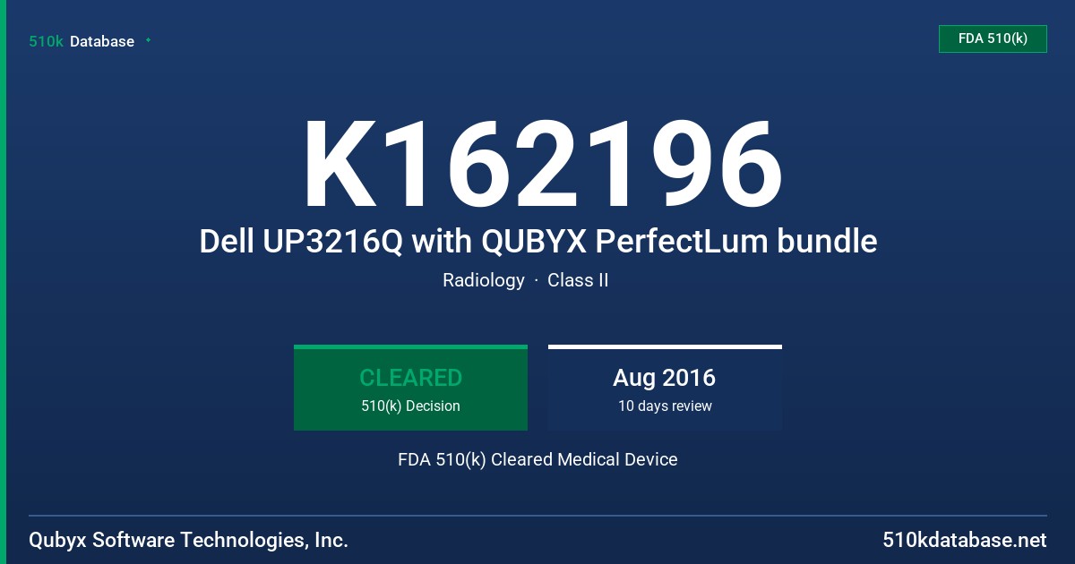 K162196 Dell UP3216Q with QUBYX PerfectLum bundle FDA 510(k) Cleared Medical Device