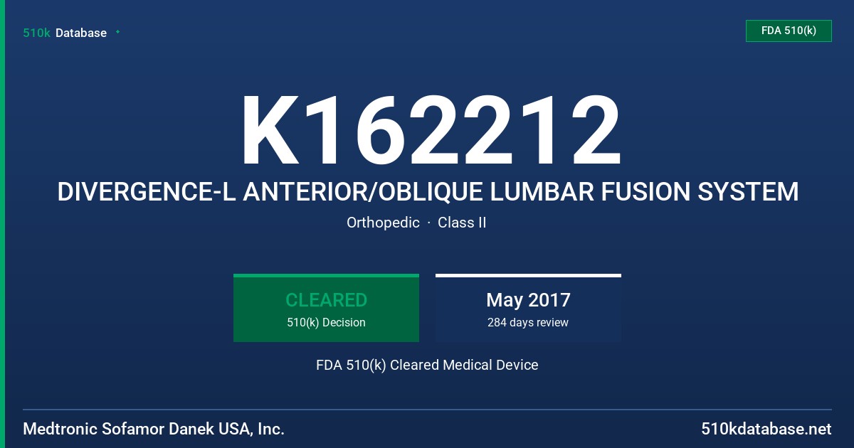 K162212 DIVERGENCE-L ANTERIOR/OBLIQUE LUMBAR FUSION SYSTEM FDA 510(k) Cleared Medical Device