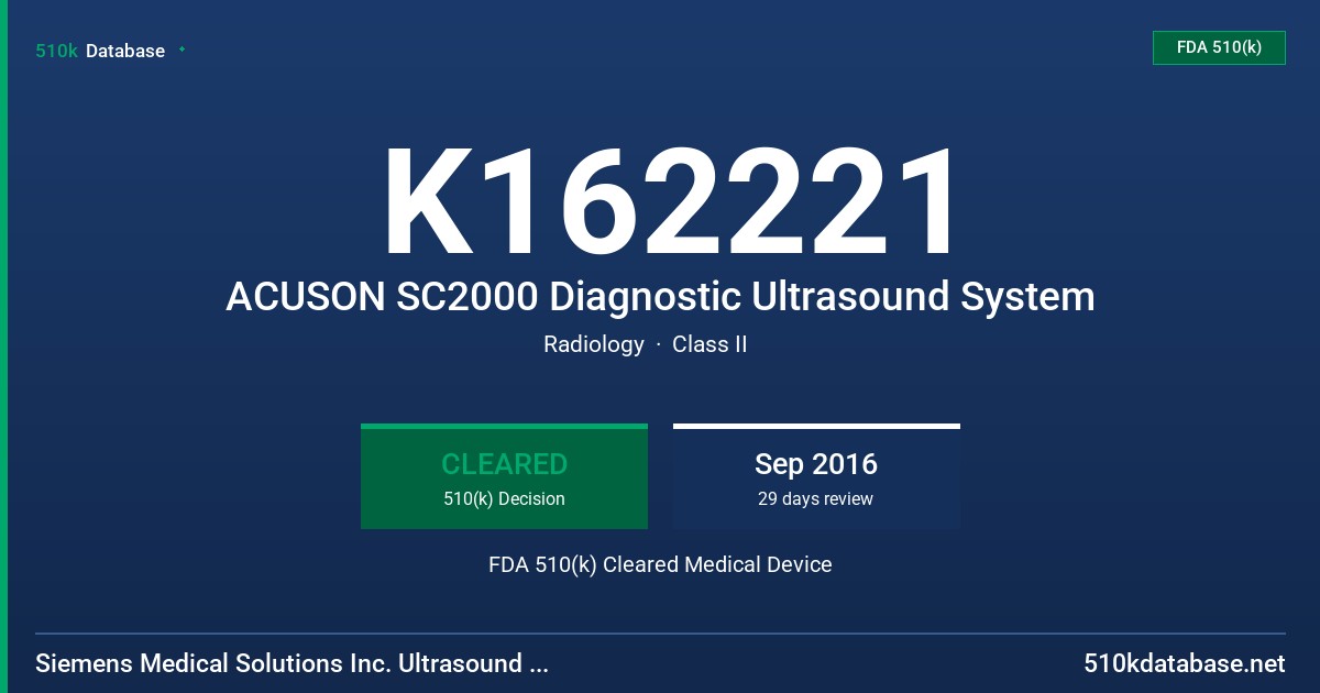 K162221 ACUSON SC2000 Diagnostic Ultrasound System FDA 510(k) Cleared Medical Device