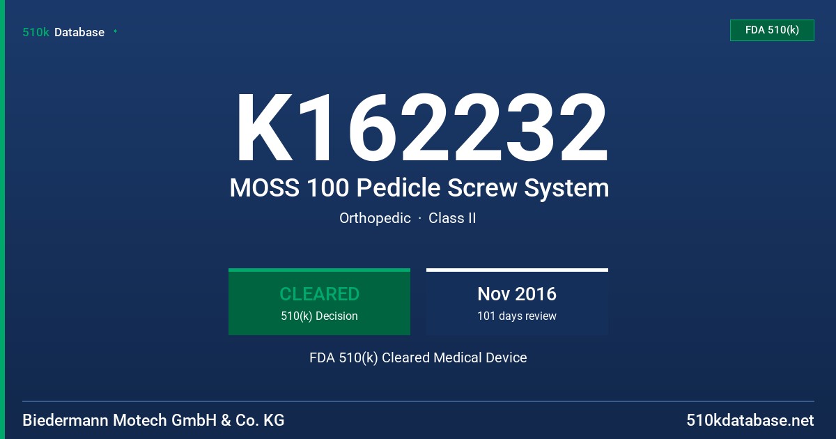 K162232 MOSS 100 Pedicle Screw System FDA 510(k) Cleared Medical Device