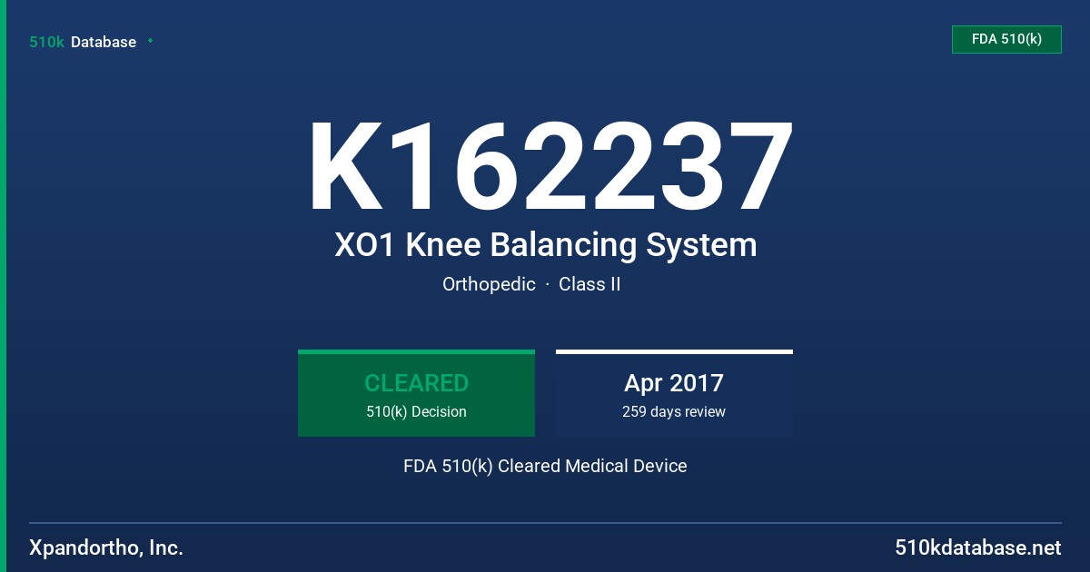 K162237 XO1 Knee Balancing System FDA 510(k) Cleared Medical Device