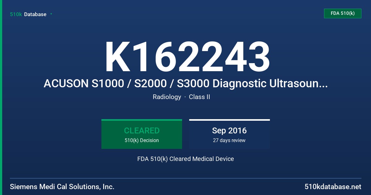K162243 ACUSON S1000 / S2000 / S3000 Diagnostic Ultrasound System FDA 510(k) Cleared Medical Device