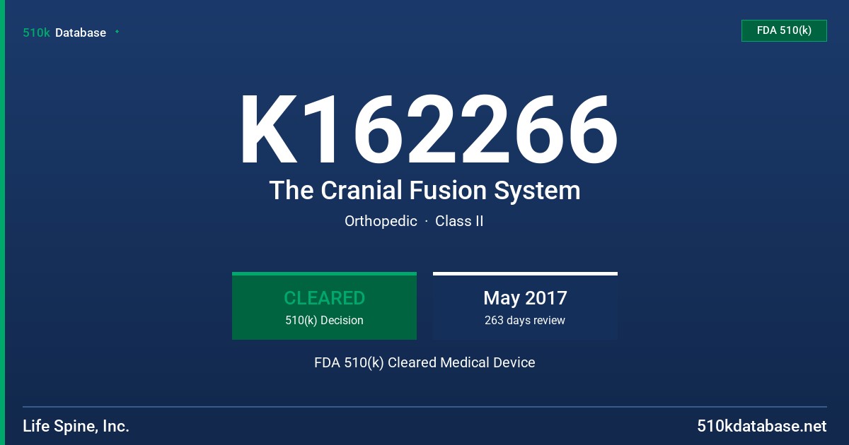 K162266 The Cranial Fusion System FDA 510(k) Cleared Medical Device