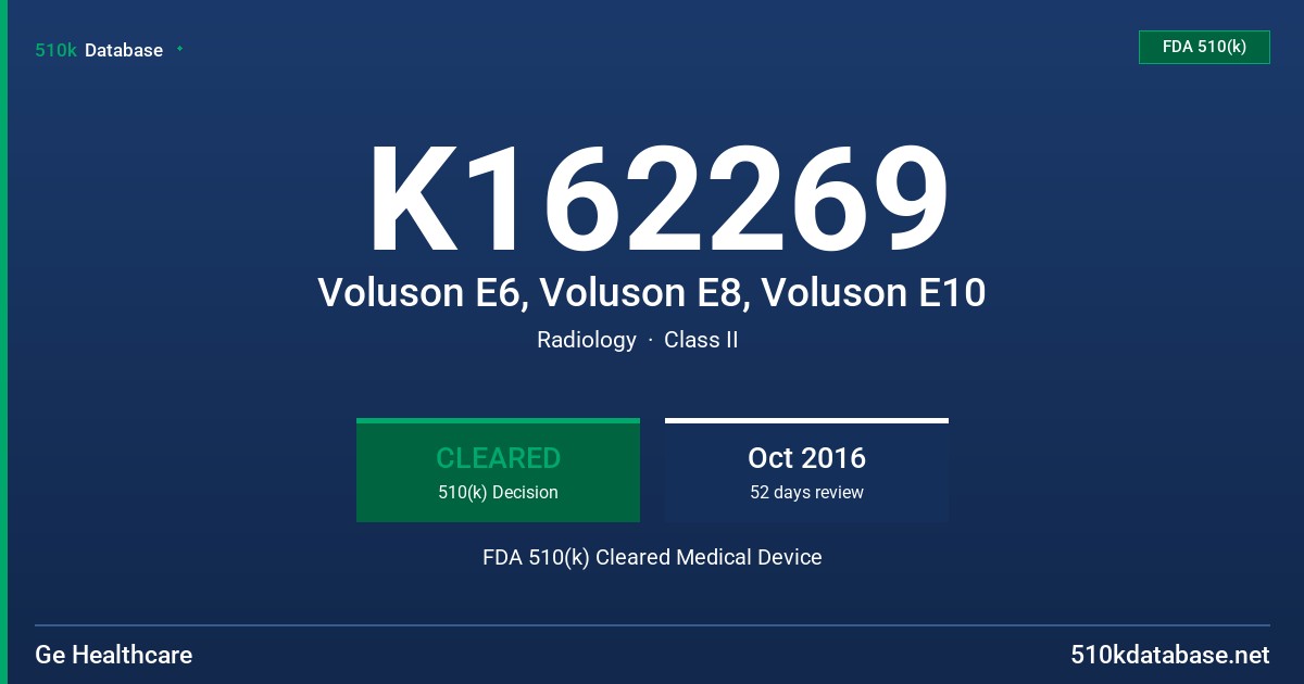 K162269 Voluson E6, Voluson E8, Voluson E10 FDA 510(k) Cleared Medical Device