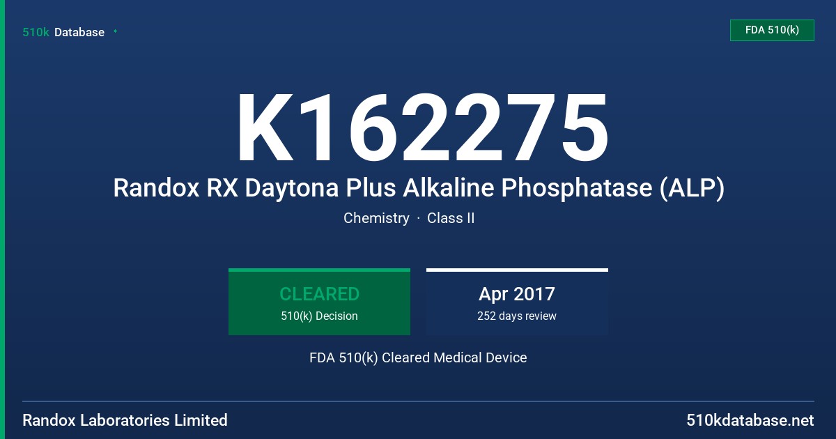 K162275 Randox RX Daytona Plus Alkaline Phosphatase (ALP) FDA 510(k) Cleared Medical Device