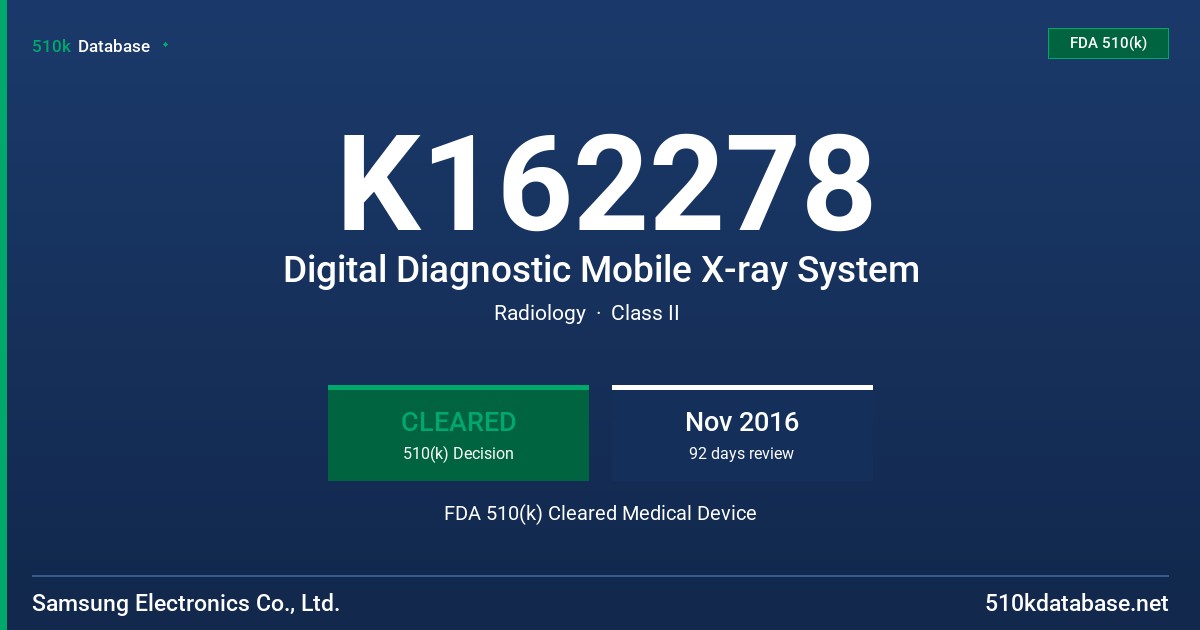 K162278 Digital Diagnostic Mobile X-ray System FDA 510(k) Cleared Medical Device
