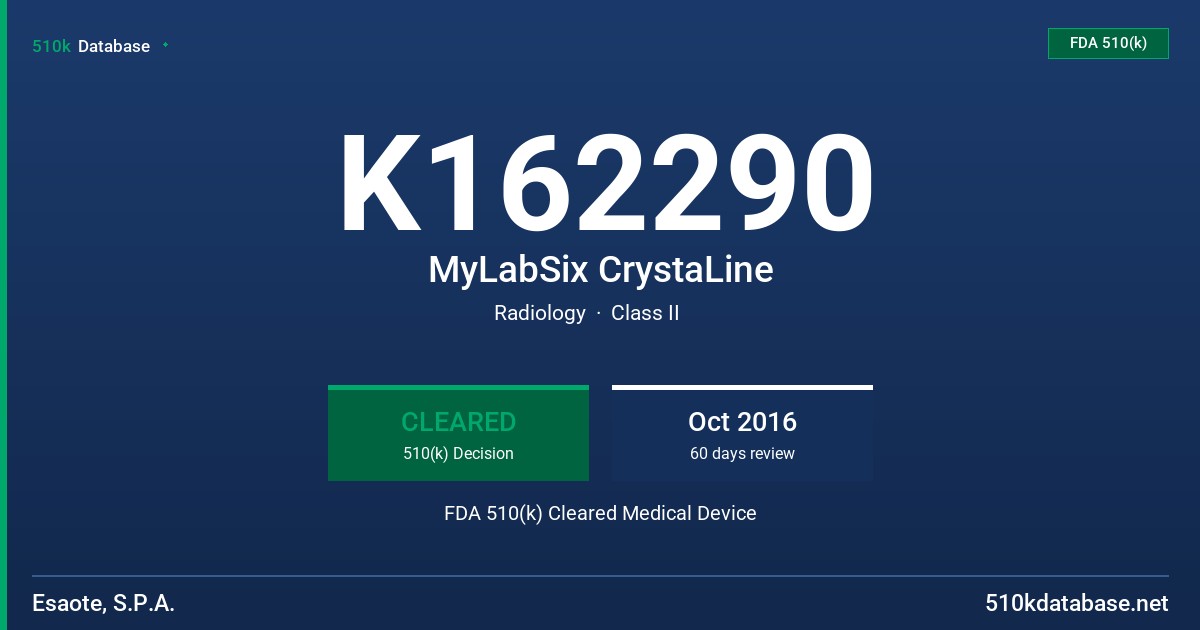 K162290 MyLabSix CrystaLine FDA 510(k) Cleared Medical Device