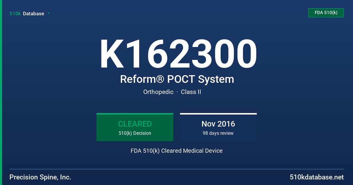 K162300 Reform® POCT System FDA 510(k) Cleared Medical Device