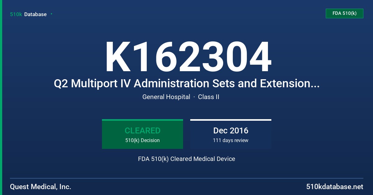 K162304 Q2 Multiport IV Administration Sets and Extension Sets, Checkmate Multiport IV Administration Sets, Q2 Extension Sets FDA 510(k) Cleared Medical Device